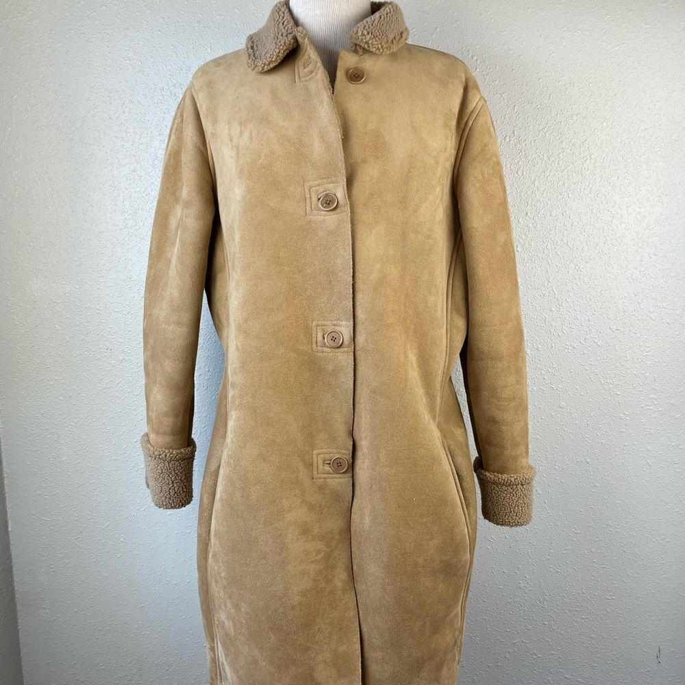 Lands End Faux Shearling Button Down Jacket Size 10-12 EUC